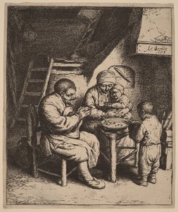 Famiglia contadina in preghiera prima del pasto da Adriaen van Ostade