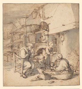 Famiglia di contadini intorno al camino da Adriaen van Ostade