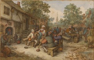Festa contadina in una strada cittadina da Adriaen van Ostade