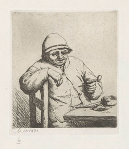 Contadino che fuma con il braccio su una sedia da Adriaen van Ostade