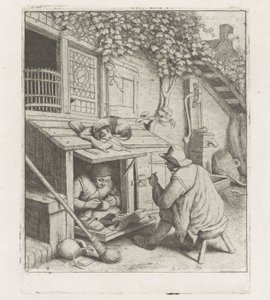 Calzolaio in una bottega davanti alla sua casa