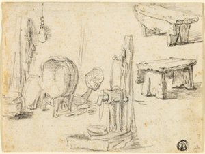 Schizzi di pompa, lavatoio e panchine