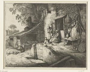 Donna che fila davanti a una casa da Adriaen van Ostade