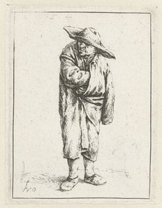 Contadino in piedi con mano e braccio nel mantello da Adriaen van Ostade