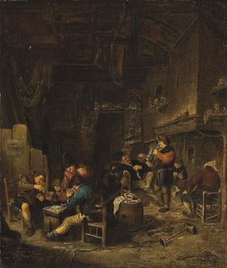 Interno di taverna con contadini che giocano a carte, fumano e bevono da Adriaen van Ostade