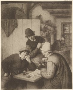 Tre contadini e una donna a tavola da Adriaen van Ostade