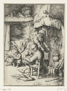Padre con bambino in grembo in un interno da Adriaen van Ostade