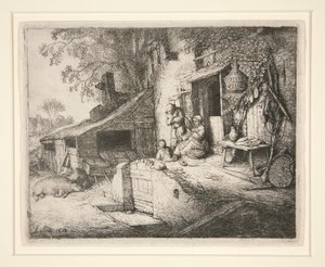 Donna che Filava alla Porta di un Cottage da Adriaen van Ostade