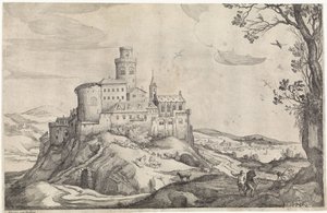Paesaggio con un castello su una montagna