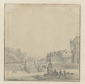 Cortile di un palazzo con una fontana da Adriaen van de Velde (possibly)