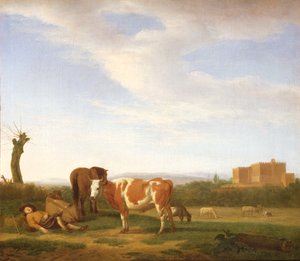 Paesaggio pastorale con un pastore addormentato, XVII secolo
