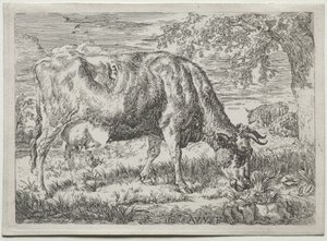 Mucca e due pecore ai piedi di un albero, 1670 da Adriaen van de Velde