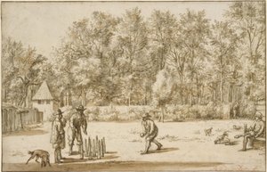 Tre uomini che giocano ai birilli da Adriaen van de Velde