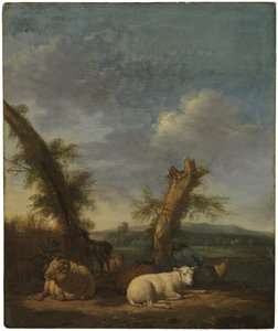 Paesaggio con pecore e un pastore dormiente da Adriaen van de Velde