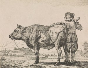 Uomo in piedi con toro