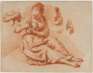Donna seduta che cerca le pulci, c. 1671 da Adriaen van de Velde