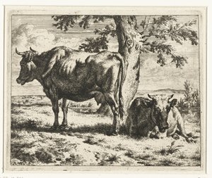 Due mucche sotto un albero da Adriaen van de Velde