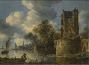 Paesaggio fluviale con bastione da Adriaen van der Cabel