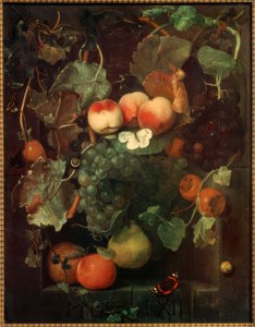 Natura morta con frutta, farfalle e lumache