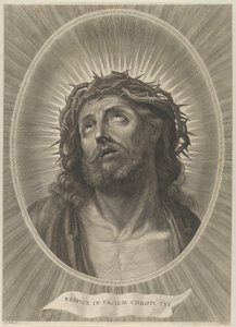 Testa di Cristo che guarda in alto con corona di spine, in una cornice ovale, dopo Reni, ca. 1653-67 da Adrian van Melar