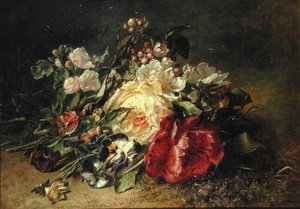 Natura morta con rose e viole del pensiero da Adriana Joanna Haanen