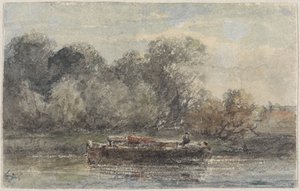 Barca con albero abbassato a riva da Adrianus Eversen