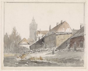 Vista di case ai margini di una città da Adrianus Eversen