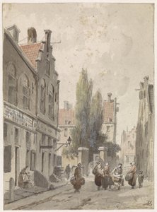 Veduta di città con un mercante ambulante da Adrianus Eversen
