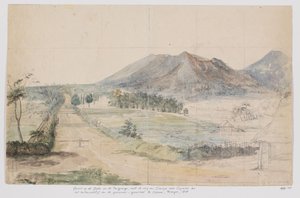 Veduta dei vulcani Gedé e Pangrango, strada Cianjur-Cipanas e residenza del governatore generale a Cipanas, Priangan, Giava Occidentale da Adrianus Johannes Bik