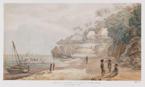 Veduta di un Insediamento sulla Costa Orientale di Workai, Isole Aru, Molucche Sudorientali da Adrianus Johannes Bik