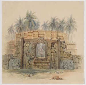 Muro di corallo con apertura incorniciata verso il villaggio di Dula (Dullah), isola di Dullah, Isole Kai, Molucche sudorientali da Adrianus Johannes Bik