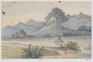 Paesaggio presso Cibodas con ponte e padiglione, Giava Occidentale da Adrianus Johannes Bik