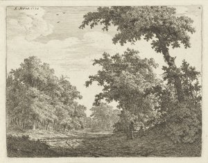 Viaggiatori riposanti lungo una strada nel bosco da Adrianus Serné
