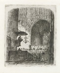 Interno di una chiesa con servizio religioso da Adrianus Wilhelmus Nieuwenhuyzen