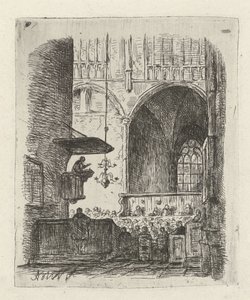 Interno di chiesa con servizio religioso da Adrianus Wilhelmus Nieuwenhuyzen