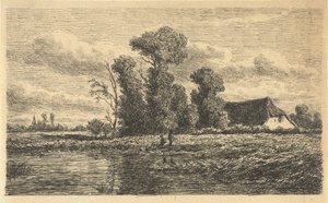 Paesaggio con fossato e fattoria