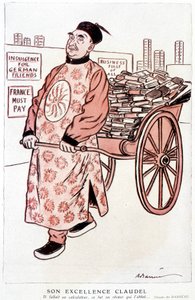 Cartone animato su Paul Claudel, poeta e drammaturgo francese - Barrère, in "Fantasio" del 01/01/1927 da Adrien Barrere