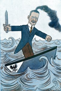 Cartone animato di Wilhelm Cuno (1876-1933) politico tedesco responsabile degli affari marittimi. Disegno di Adrien Barrere (1877-1931) da Fantasio da Adrien Barrere