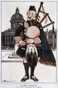 Caricatura in Accademico di André Maurois (pseudonimo di Emile Herzog), romanziere, saggista e storico francese (1885-1967) - di Barrère, in "Fantasio" del 15/04/1929