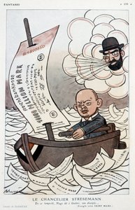 Cartone animato sul Cancelliere tedesco Gustav Stresemann (1878-1929) e la svalutazione del Marco - Illustrazione di Adrien Barrère (1877-1931) in "Fantasio" del 01/11/1923