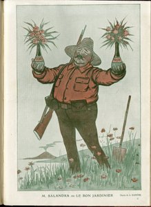 Illustrazione di A Barrere in Fantasio, 01/06/15 - Mr. Salandra o il Buon Giardiniere - Guerra del 14-18, Italia, Vino, Neutralità, Fiori, Eruzioni vulcaniche, Presidente del Consiglio, Trieste - Salandra Antonio da Adrien Barrere