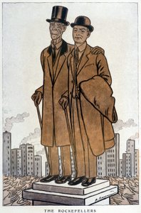 I Rockefeller, senior e junior, cresus americani - Illustrazione di Adrien Barrère (1877-1931) in "Fantasio" del 01/03/1930 da Adrien Barrere