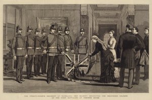 Il ventiquattresimo reggimento a Isandlana, Sua Maestà decora i colori recuperati del primo battaglione a Osborne House