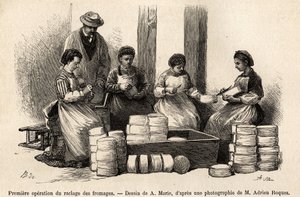 La prima operazione di raschiatura dei formaggi, otto giorni dopo la vinificazione, la peluria che cresceva sulla superficie del formaggio viene rimossa per consentire un migliore contatto con l