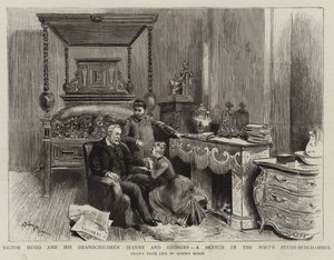Victor Hugo e i suoi nipoti Jeanne e Georges, uno schizzo nello studio-camera del poeta da Adrien Emmanuel Marie