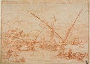 Veduta di un porto: navi in un porto da Adrien Manglard