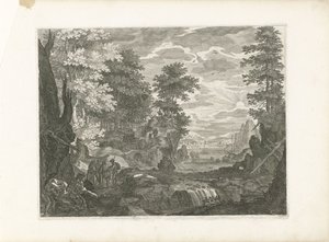 Cascata con una città sullo sfondo da Aegidius Sadeler (II) (attributed to)