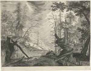 Tre cacciatori presso un fiume in un bosco da Egidius  Sadeler (II)