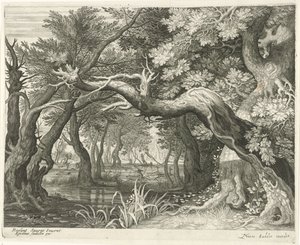 Caccia al cervo presso un lago nella foresta (serie di sei paesaggi) da Egidius  Sadeler (II)