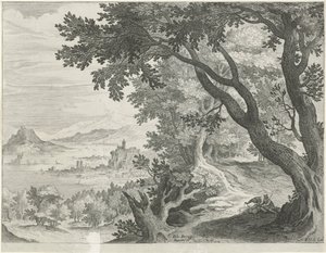 Paesaggio con due figure sotto un albero da Egidius  Sadeler (II)